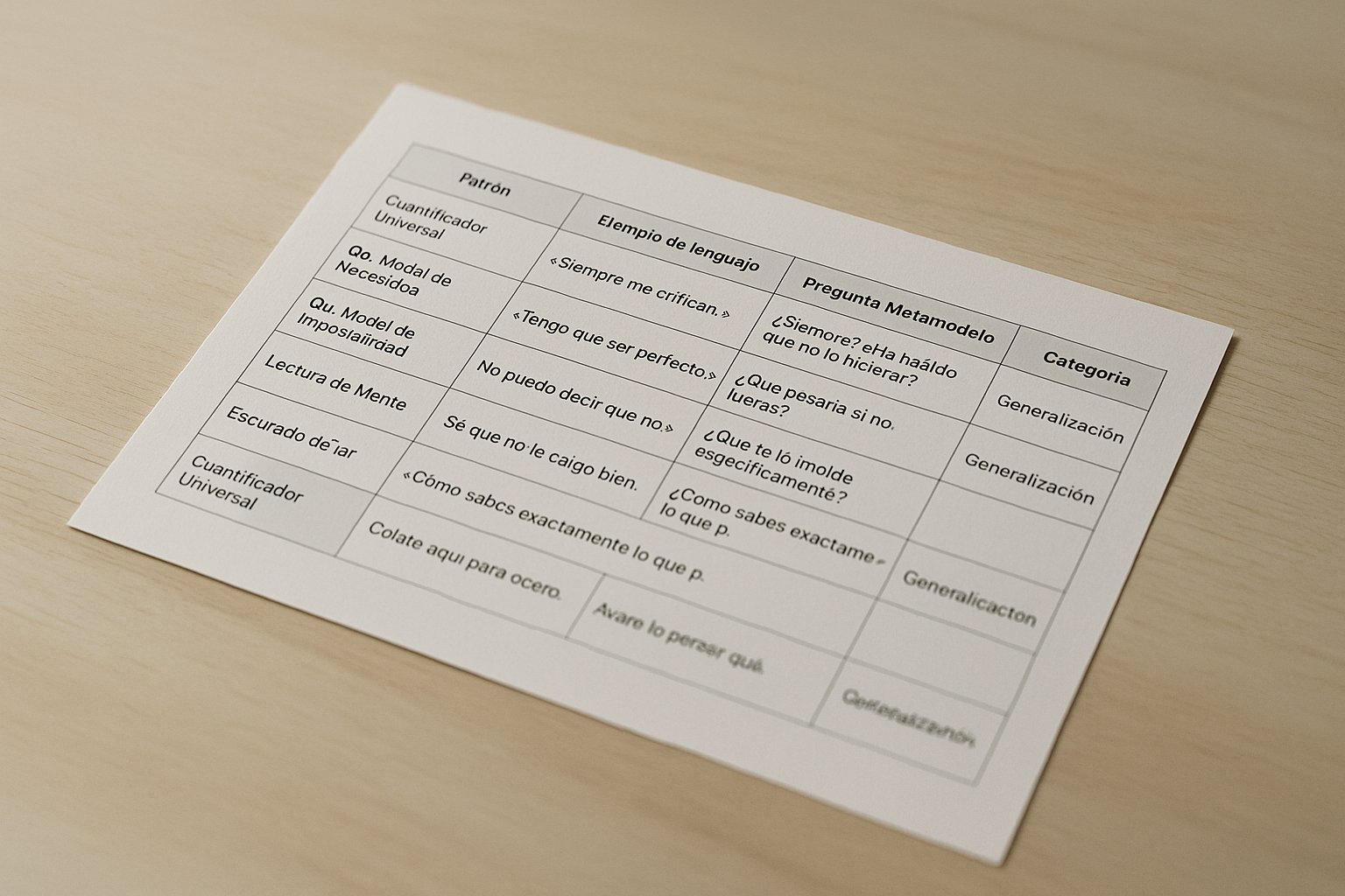 Tabla rápida: las 20 preguntas Metamodelo más usadas en coaching — Preguntas del Metamodelo en PNL: Lista Completa con E